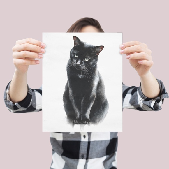 Watercolor Siberian Black Cat Art Print Illustartion - Pet Portrait - Unframed - Picture 3 of 6